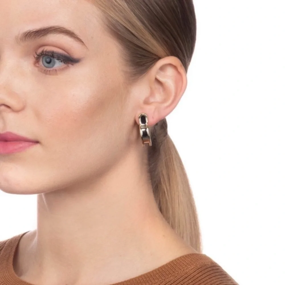 ALEXIS BITTAR • Amani Gold Gunmetal Sculpted Hoop Huggies Earrings